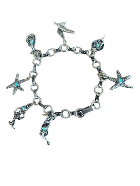 Vintage Jewelry - Vintage Silver & Turquoise Beach Charm Bracelet